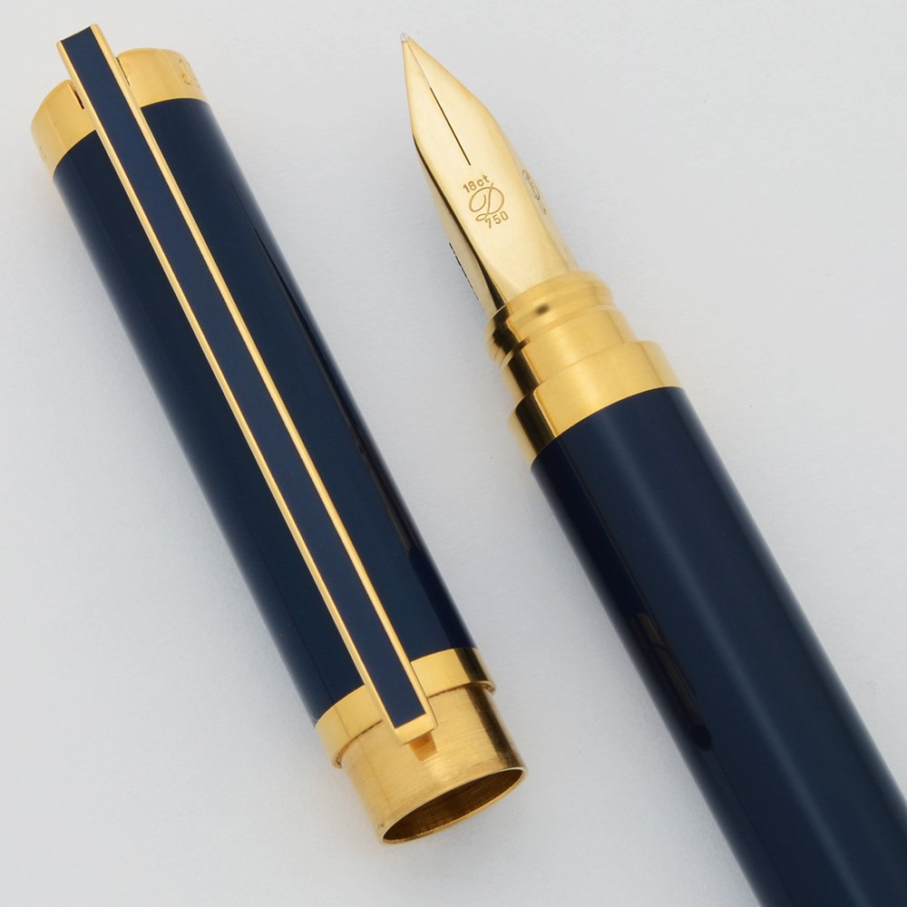 S T Dupont Slimline Fountain Pen - Navy Blue Lacquer, 18k Fine Nib